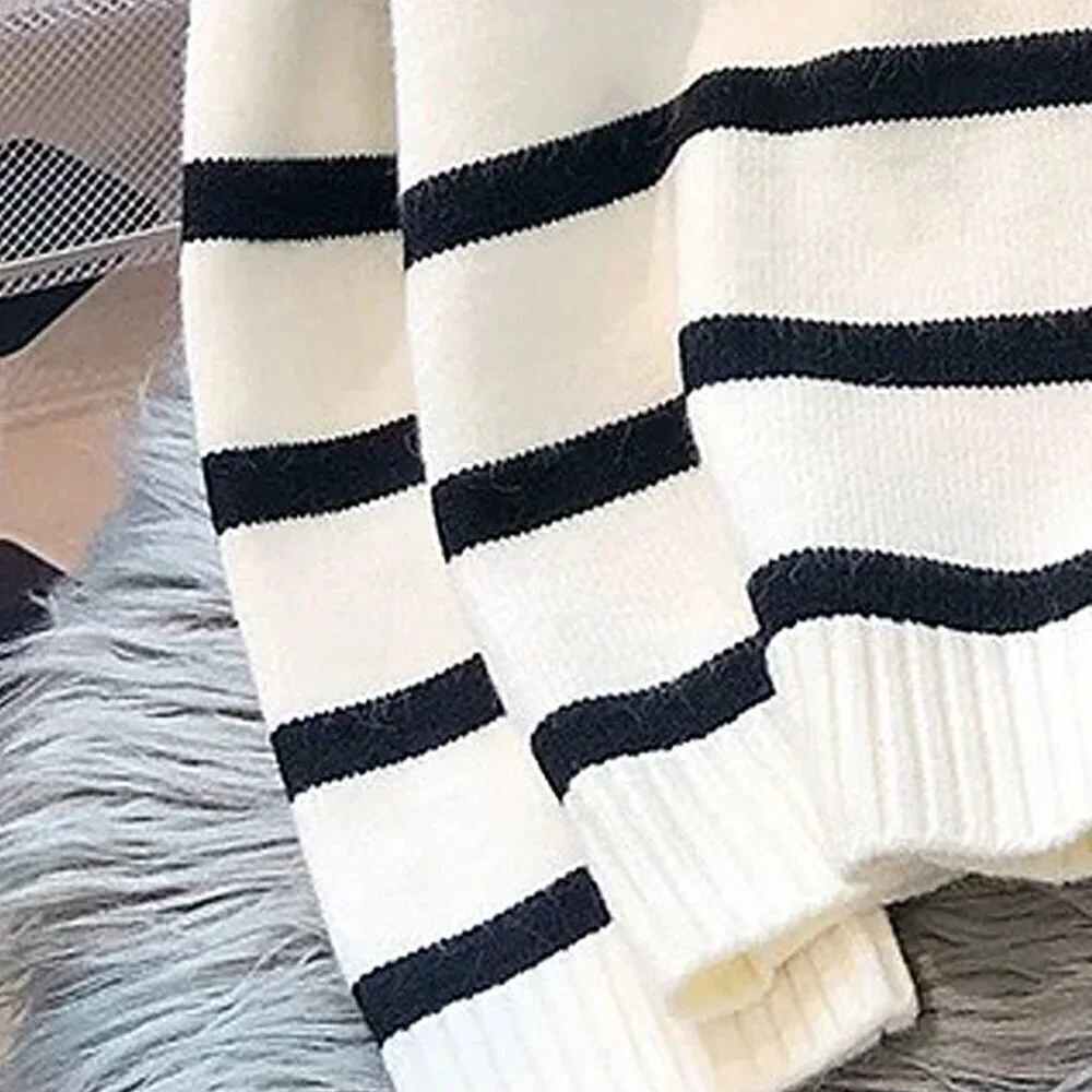 Casual Womens Striped Crew Neck Pullover Sweater Long Sleeve Top